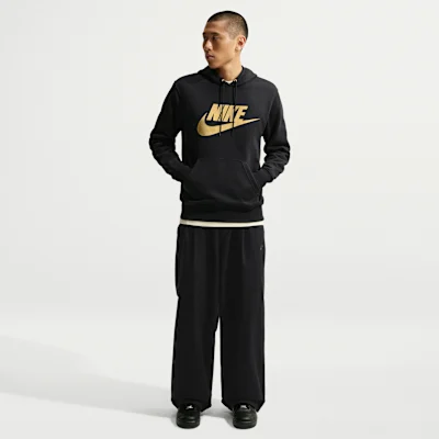 Sportswear Club Fleece Pullover Hoodie Black/Black/Metallic Gold — 4