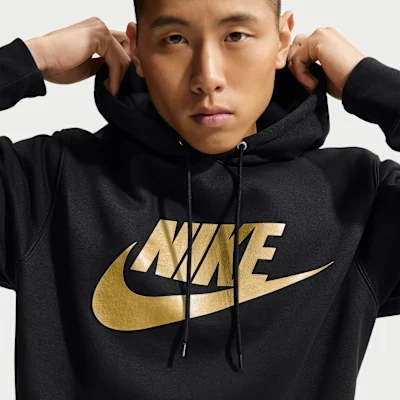 Sportswear Club Fleece Pullover Hoodie Black/Black/Metallic Gold — 3