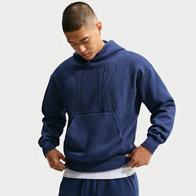 Solo Fleece Loose Pullover Hoodie Midnight Navy/Obsidian